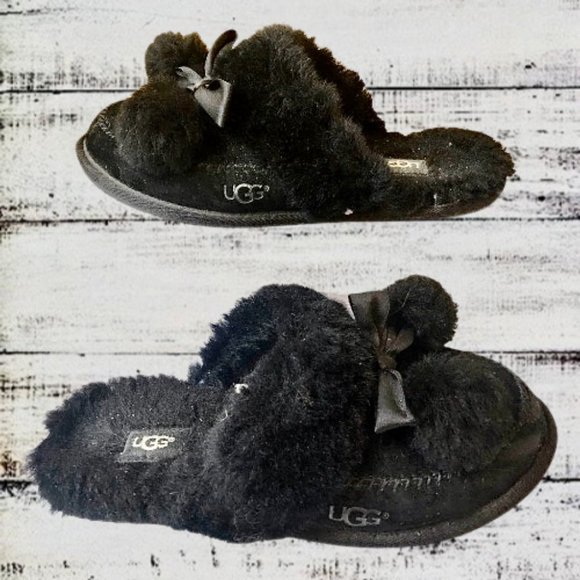 UGG Australia Slippers Slides Black Suede Sheepskin Style Hafnir - Picture 5 of 11